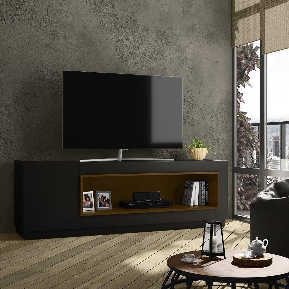 Rack para Tv até 75 Polegadas 1 Porta Qatar 180cm CorPreto MadeiraMadeira