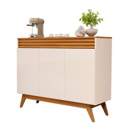Balcão Aparador Buffet Florence Ripado Mdf 3 Porta Pé Palito:off White/nature - 2