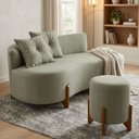 Ver mais imagens de Conjunto Sofá Curvo Orgânico + 01 Puff Luna Boucle Verde Menta - Montanaris Decor