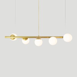 Lustre Pendente Figo Ouro - 5 Globos Esfera de Vidro Branco - 2