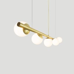 Lustre Pendente Figo Ouro - 5 Globos Esfera de Vidro Branco - 4