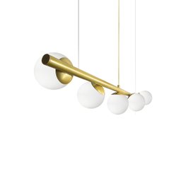 Lustre Pendente Figo Ouro - 5 Globos Esfera de Vidro Branco - 3