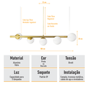 Ver imagem 6 de Lustre Pendente Figo Ouro - 5 Globos Esfera de Vidro Branco