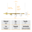 Ver imagem 6 de Lustre Pendente Figo Ouro - 5 Globos Esfera de Vidro Branco