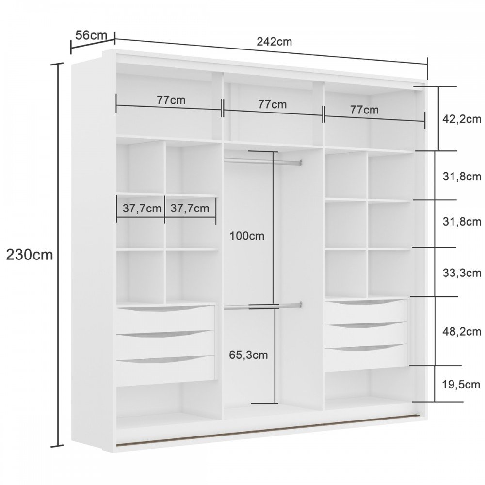 Guarda Roupa Casal 2 Portas MDF Ripado com Espelho 2,42m Imperium Belmax - 4