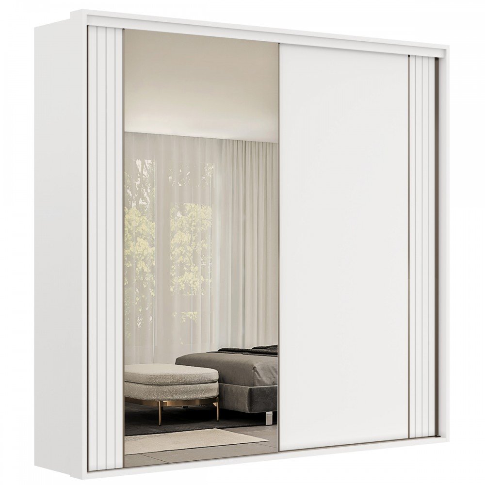 Guarda Roupa Casal 2 Portas MDF Ripado com Espelho 2,42m Imperium Belmax - 2