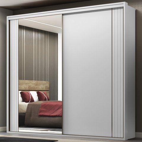 Guarda Roupa Casal 2 Portas MDF Ripado com Espelho 2,42m Imperium Belmax