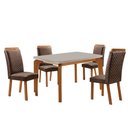 Ver imagem 1 de Mesa de Jantar Liz 120cm Tampo MDF Vidro Canto Copo com 4 Cadeiras Lorena