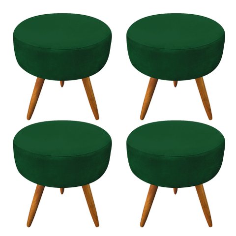Kit 4 Puffs Banqueta Redonda Nina Suede Pés Palito Castanho - Pallazio - Verde