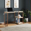 Ver imagem 1 de Mesa Escritório Berlim Industrial com Prateleira Ferro Cobre Tampo 110x46 Off White