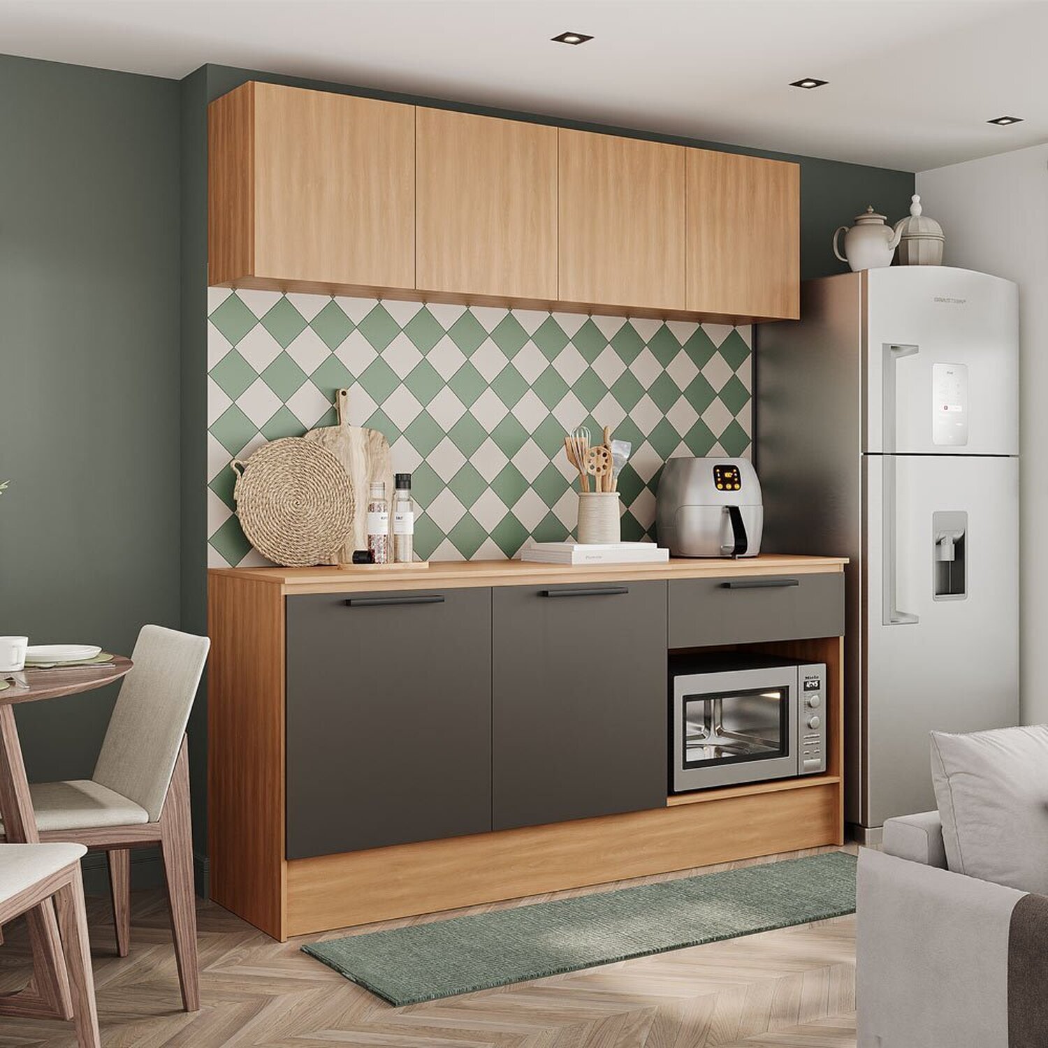 Armário de Cozinha Conjunto 2 Peças com Balcão Gabinete 190cm