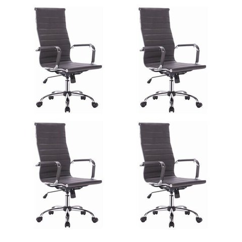 Kit 4 Cadeiras para Escritório Presidente Esteirinha Corino Office Preto