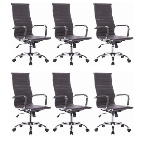 Kit 6 Cadeiras para Escritório Presidente Esteirinha Corino Office Preto