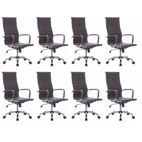Kit 8 Cadeiras para Escritório Presidente Esteirinha Corino Office Preto