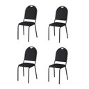 Ver imagem 1 de Kit 4 Cadeiras para Escritório Auditório Hotel Fixa Empilhável Preto