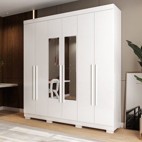 Guarda-Roupa Casal 6 Portas com Espelho 199cm Willow Espresso Móveis Branco