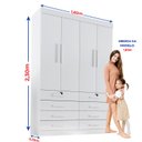Ver imagem 4 de Guarda-Roupa Infantil 4 Portas Frente MDF Puxador de Madeira Aquarela Branco