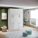 Ver imagem 1 de Guarda-Roupa Infantil 4 Portas Frente MDF Puxador de Madeira Aquarela Branco