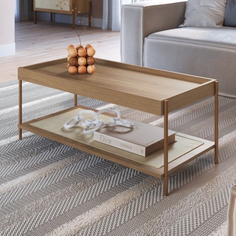 Mesa de Centro Oslo 93 Cm Madeira Mdp Hanover ou Nero Base Metal - Artesano