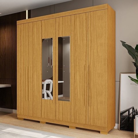 Guarda-Roupa Casal 6 Portas com Espelho 199cm Willow Espresso Móveis Branco/Cinamomo