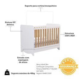 Berço Mini Cama Americano 100% Mdf 3 em 1 Ben - 4