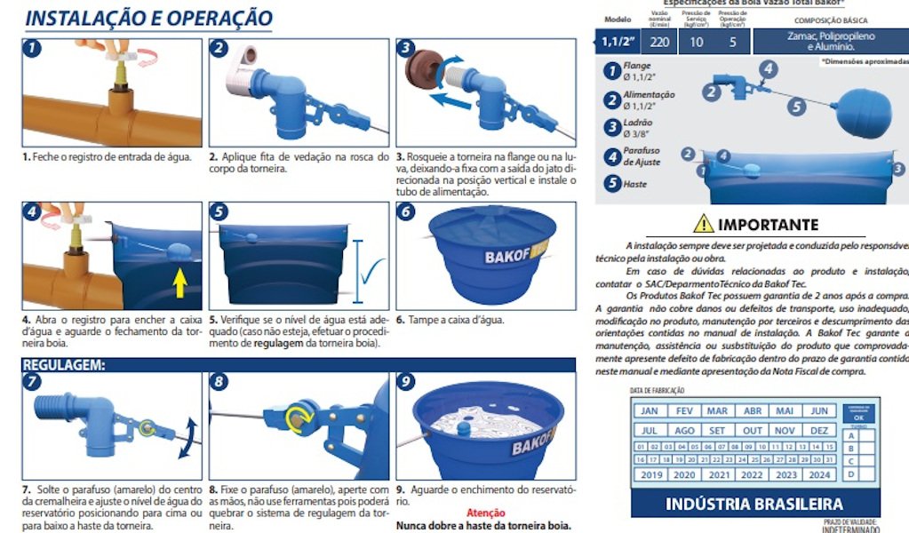 Torneira Boia Caixa D'agua Vazão Total Universal 3/4 Bakof - 6