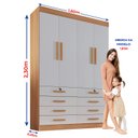 Ver imagem 4 de Guarda-Roupa Infantil 4 Portas Frente MDF Puxador de Madeira Aquarela Marrom/Cinamomo/Off White