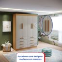 Ver imagem 6 de Guarda-Roupa Infantil 4 Portas Frente MDF Puxador de Madeira Aquarela Marrom/Cinamomo/Off White