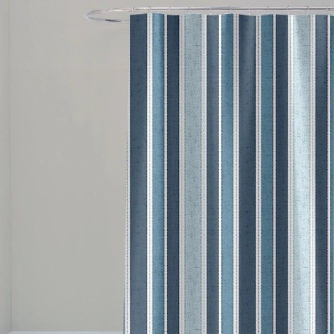 Cortina para Box Banheiro Antimofo Poliéster 198x180cm - Listra Azul Vertical