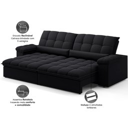 Sofá Sideral Retrátil e Reclinável com Molas no Assento 2,00m Velosuede - Netsofas  - 4
