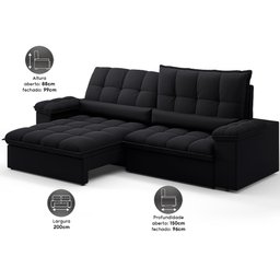 Sofá Sideral Retrátil e Reclinável com Molas no Assento 2,00m Velosuede - Netsofas  - 2