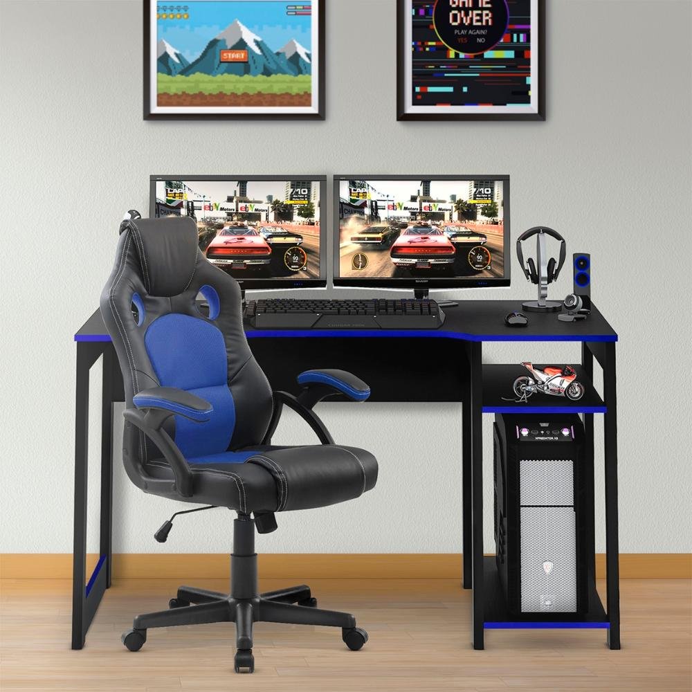 Cadeira Gamer + Mesa Para Computador ME4152 Trevalla Preta/Azul