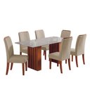 Ver imagem 1 de Conjunto de Mesa Sala de Jantar Ripada Tampo com Vidro Santiago 1,80m 6 Cadeiras Grécia Dobuê