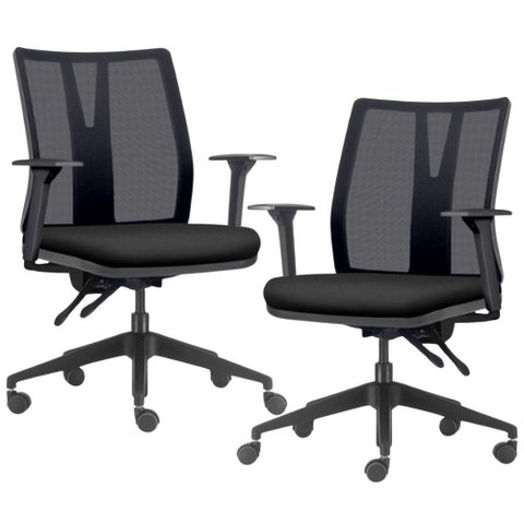 Kit 2 Cadeiras de Escritório Giratória Diretor Flow F02 Base Preta Crepe Preto - Lyam Decor