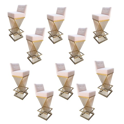 Kit 10 Banquetas Luma Base de Ferro Sued Bege - D'classe Decor