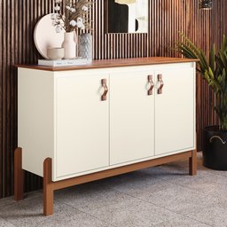 Buffet Aparador Balcão 3 Portas Sonetto Puxador em Couro para Sala Jantar - 1