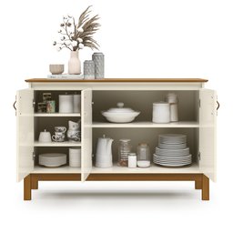 Buffet Aparador Balcão 3 Portas Sonetto Puxador em Couro para Sala Jantar - 8