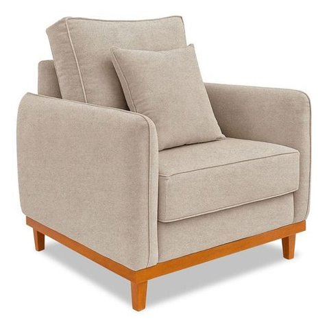 Kit 2 Poltronas Belga com Base de Madeira Boucle Sala Bz:bege