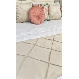 Peseira Drapeada Dupla Face em Veludo Cama Casal Cor:bege - 2