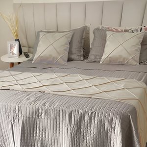Peseira Drapeada Dupla Face em Veludo Cama Casal Cor:bege