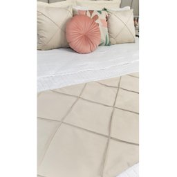Peseira Drapeada Dupla Face em Veludo Cama Casal Cor:bege - 3