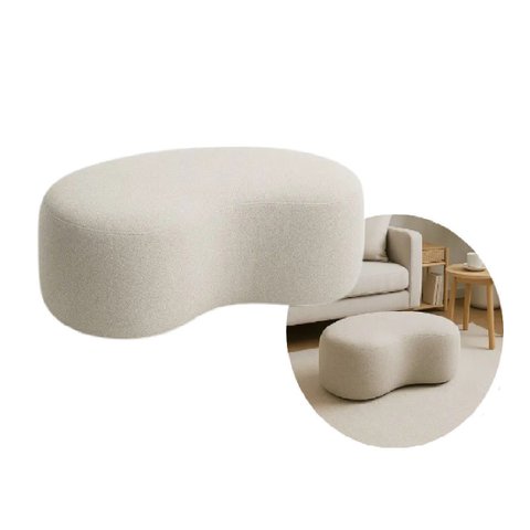 Puff  Formato Orgânico Minimalista Estofado Sofá Decorativo Bege