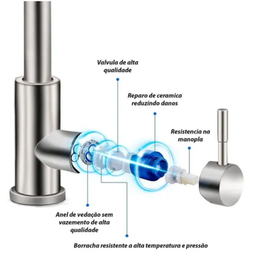 Torneira Misturador Monocomando Cozinha Bica Móvel Alta Inox Escovado - 8