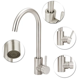 Torneira Misturador Monocomando Cozinha Bica Móvel Alta Inox Escovado - 3