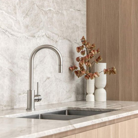 Torneira Misturador Monocomando Cozinha Bica Móvel Alta Inox Escovado