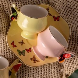 Cj 4 Xícaras P/chá C/pires de Porcelana Colorida Papillon 200ml L'hermitage - 3