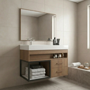 Ver imagem 1 de Conjunto Gabinete para Banheiro Suspenso com Cuba, Nicho e Espelheira em MDF New Noce