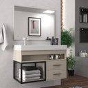 Ver imagem 1 de Conjunto Gabinete para Banheiro com Espelheira New 80 Bege/Nude