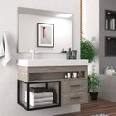 Ver imagem 1 de Conjunto Gabinete para Banheiro com Espelheira New 80 Marmo Crema/Marmo Crema