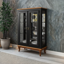 Ver imagem 3 de Vitrine 2 Portas Prateleiras Vidro Espelho Ecomem Clássica MDF Pés Luiz Xv - Preto - Imbuia